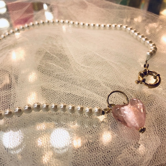 Y2k Style Pearl Choker Pink Crystal Resin Pendant Accesory Women Necklace - Picture 6 of 6